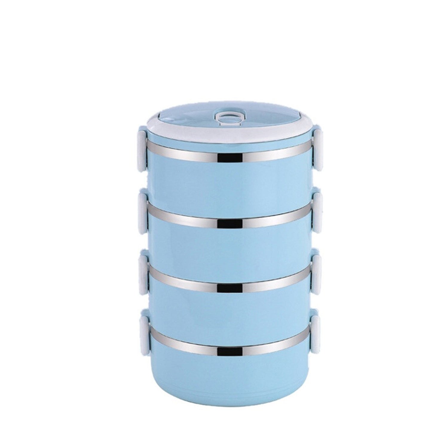 Multi-layered hot lunch box with four stainless steel layers. Multi-layered hot lunch box with four stainless steel layers.